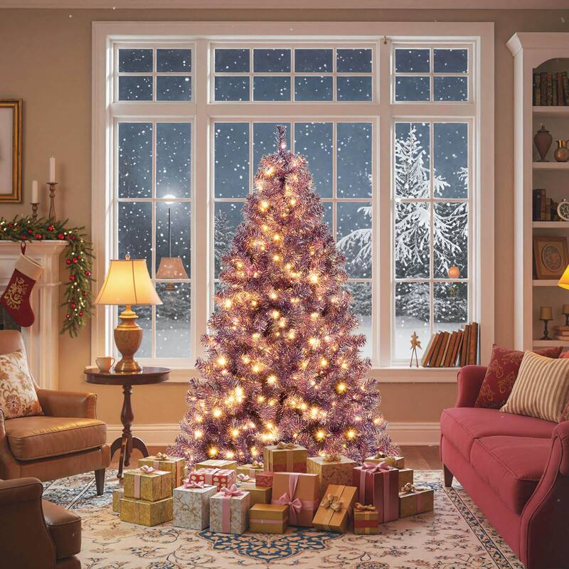 Costway 6.5 FT/7.5 FT Artificial Xmas Tree with 250/550 White LED - See Details - Deep Purple-6 FT - 6 Foot