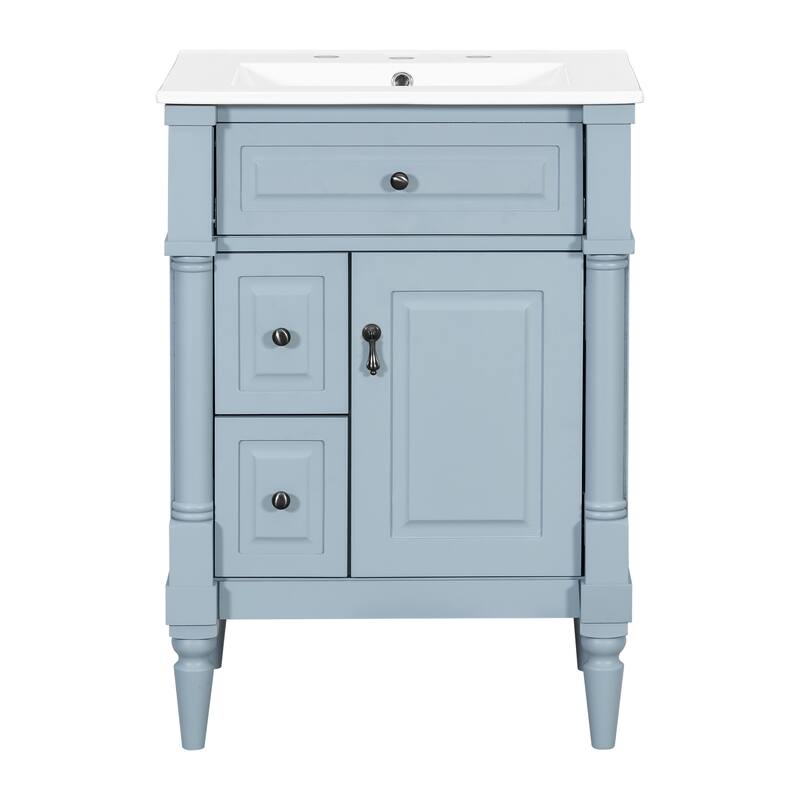 Roomfitters 24" Bathroom Vanity with Sink, Solid Wood Frame, Flip Drawer, 2 Drawers & Door Rack