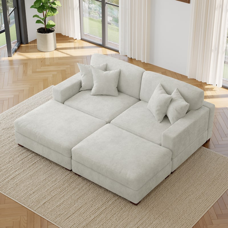Modern Chenille Oversized Modular Sectional Sofa with 2 Ottoman