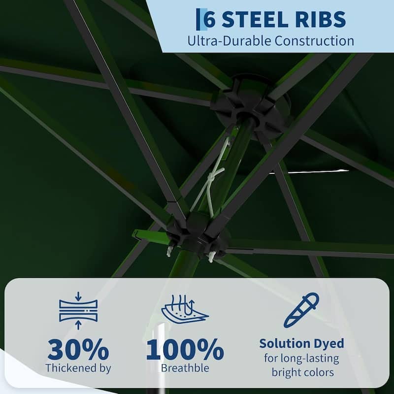 10' x 6.5' Solar Patio Umbrella with Crank and Push Button Tilt for Garden, Deck, Lawn, Pool (No Base)