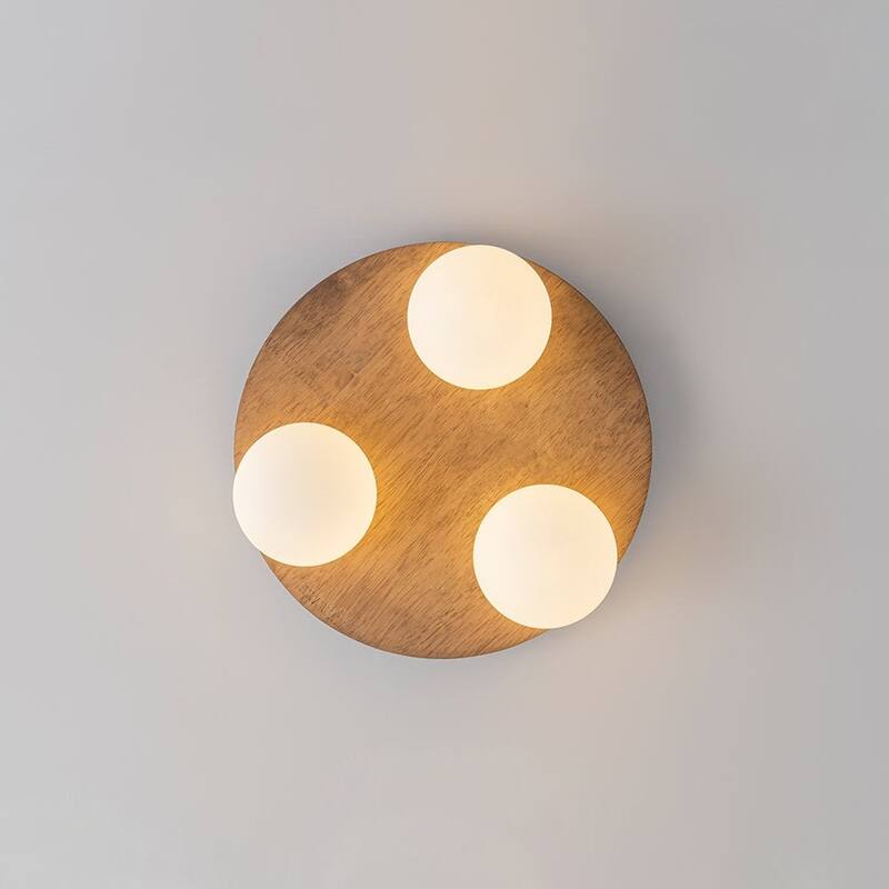 Italy Vintage Wood 3-Light Glass Globe Semi Flush Mount