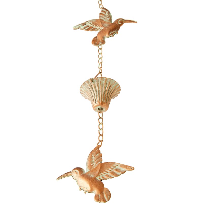 Glitzhome 8.5ft 15-Piece Faux Copper Patina Finish Bird and Cup Shaped Rain Chain with V-Shaped Gutter Clip