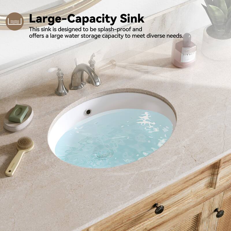 HOROW Oval Vitreous China Undermount Bathroom Sink With Overflow Hole - 19.6"x15.7"