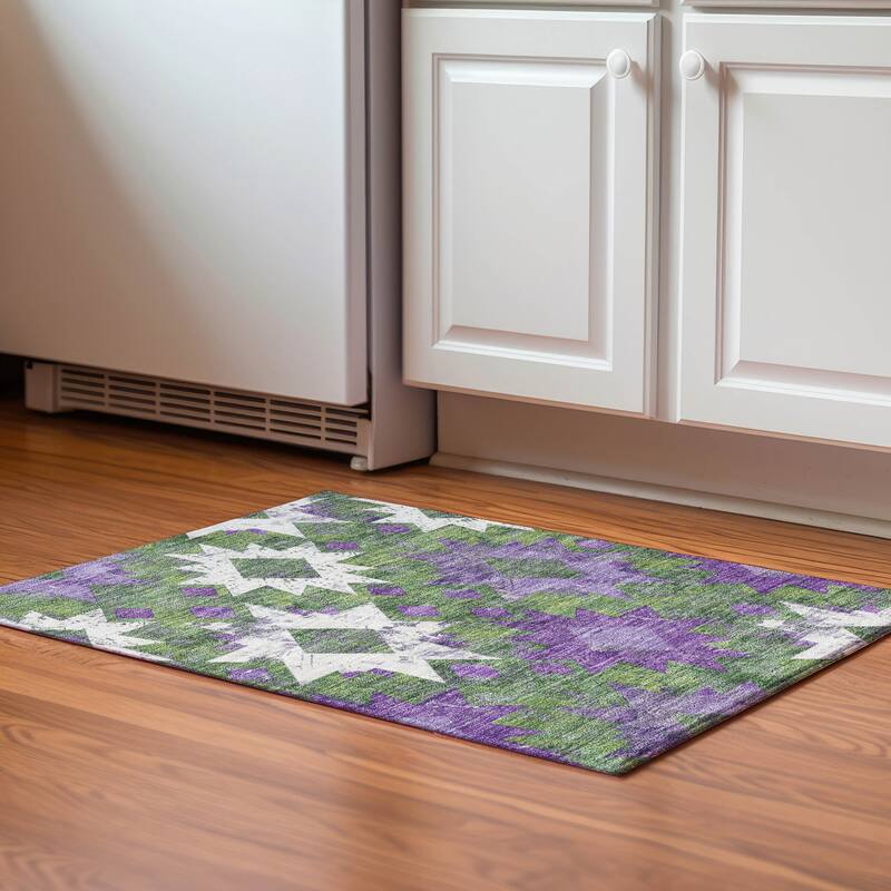 Premium Washable Super Soft Global Imprints Mayfield Rug - Green - 1'8" x 2'6"