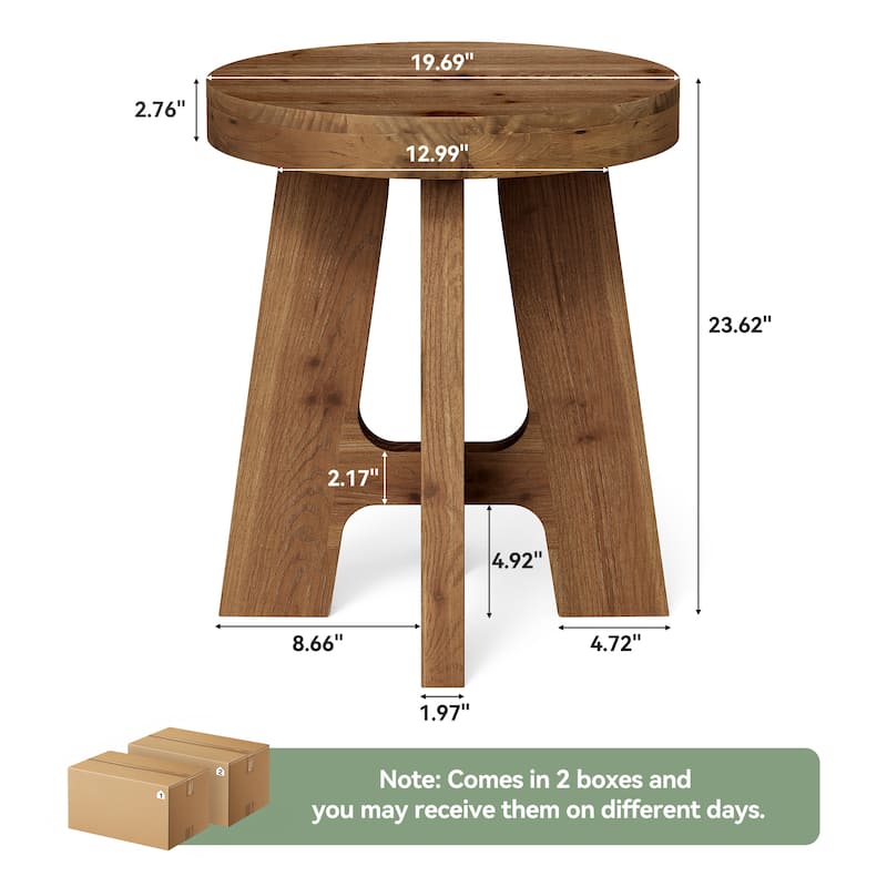 Round Solid Wood End Table, Couch Side Bedside Accent Table for Bedroom Living Room