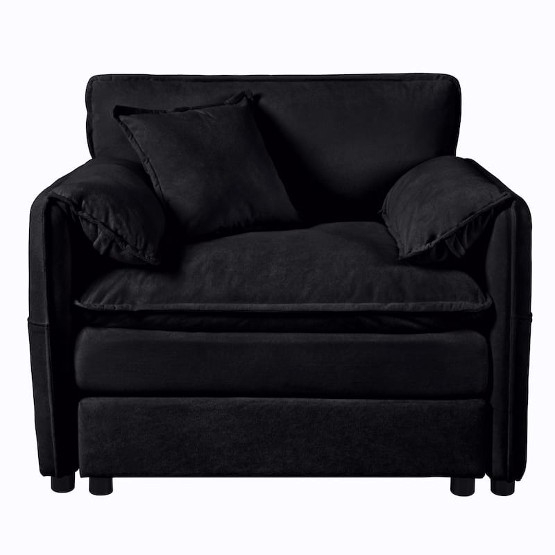 Oversized Chenille Single Sofa Chair, Upholstered Armchair Deep Seat Accent Chair Modular Couch, Lounge Chair & Ottoman Set