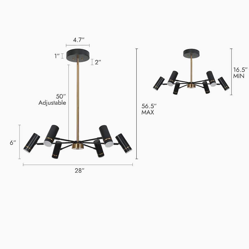 Modern Contemporary 6-Light Black Gold LED Chandelier Metal Wheel Pendant Light for Dining Room - 28" W x 6" H