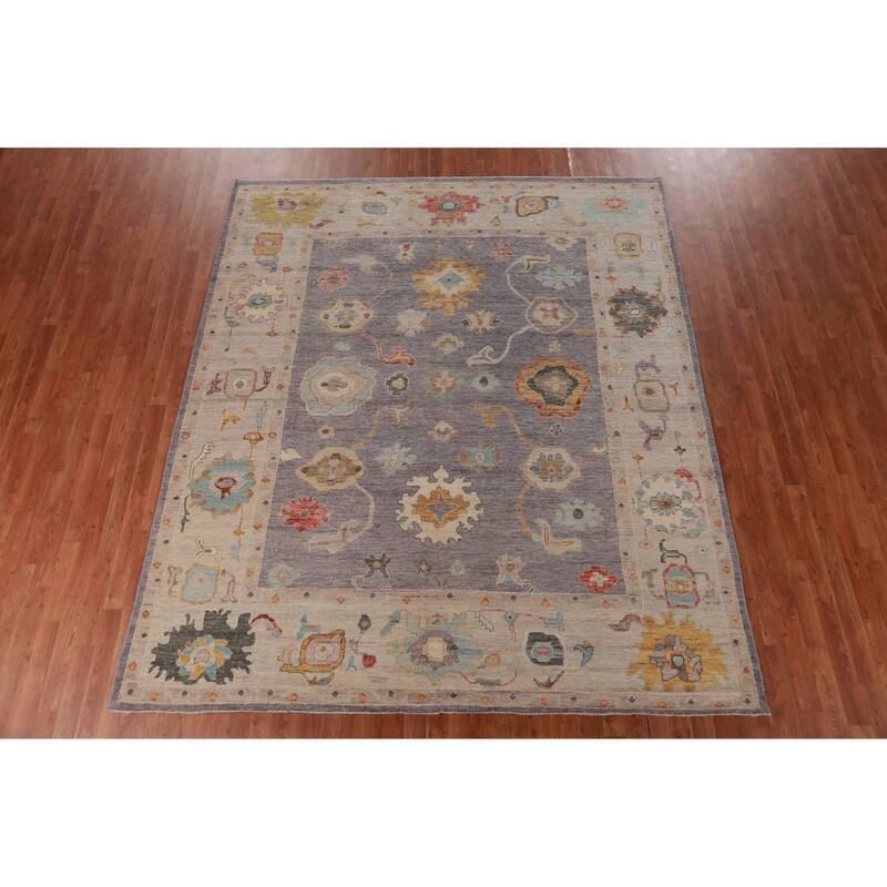 Hand Knotted Oriental 100% Wool Carpet Transitional All-Over Purples Oushak Area Rug - 9' 8'' X 8' 3''