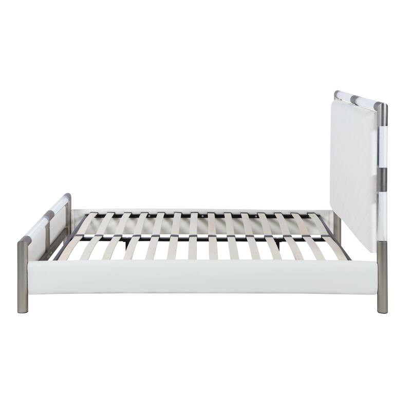 Somette Upholstered Bed with Solid Acrylic and Brushed Nickel Frame
