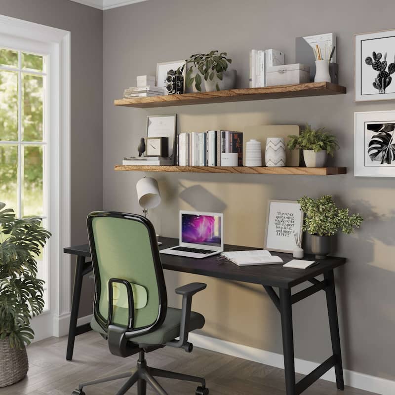 Wallniture Bois Wood Board 60" Long, 11.25'' Deep, 1.5" Thick, Hidden Bracket Shelf, Floating Bookshelf, Wall Decor, Burnt, 1Pc