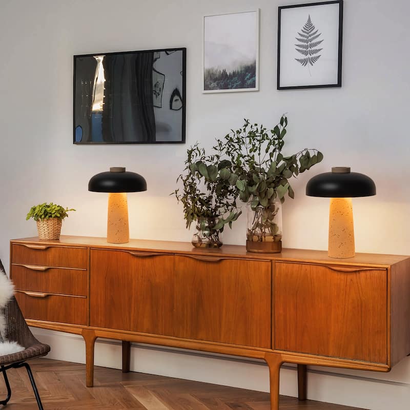 Modern 2-Light Black Mushroom Table Lamp - Bedside Nightstand Lamp for Bedroom, Living Room, Study