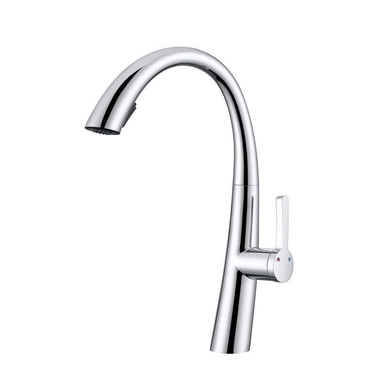 Single Handle Stainless Steel Pull Out Kitchen Faucet - Silver