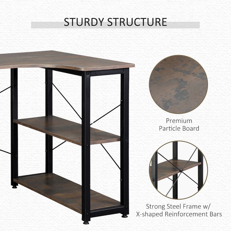 HOMCOM L-Shaped Computer Desk Home Office Corner Desk Study Workstation Table with with Wide Desktop, 2 Side Shelves, Steel