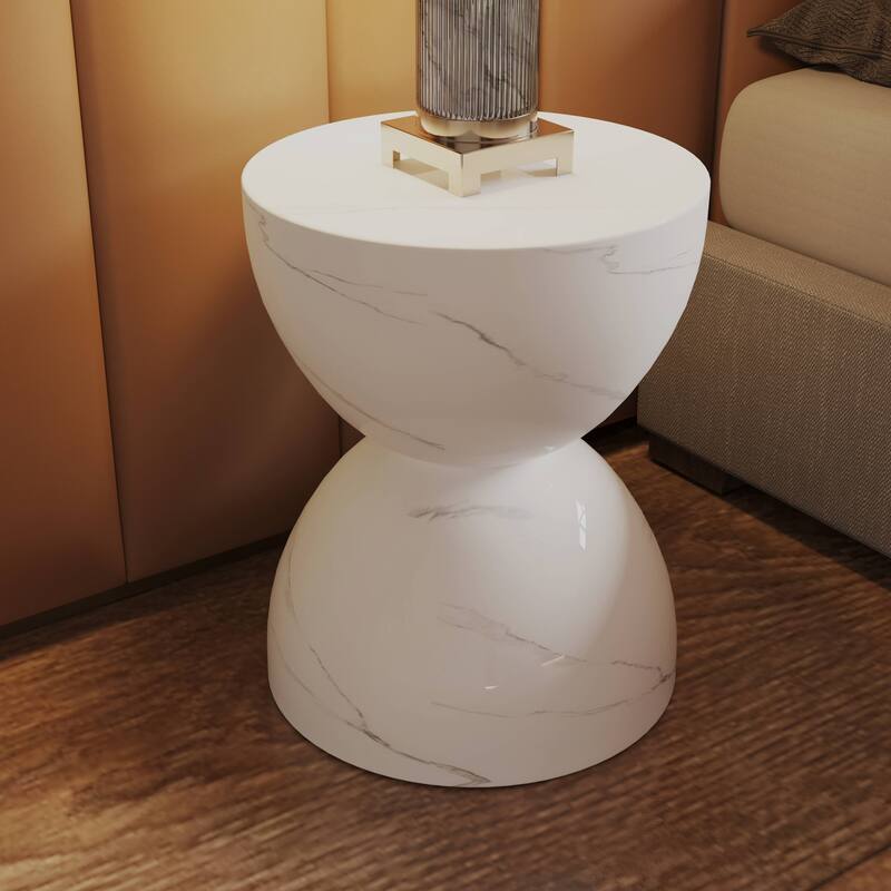 Sage 16-Inch Round Side Table in Fiberstone for Indoor and Outdoor Modern Weather Resistant End Table Hourglass Design