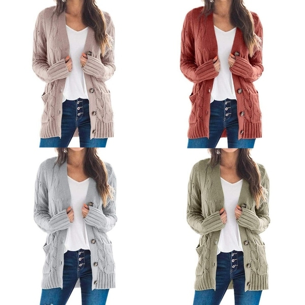 Button Down Knit Open Front Cardigan Sweater. Opens flyout.