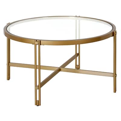 Sturdy 32-Inch Round Coffee Table with Clear Glass Top and Steel Frame Modern Living Room Accent - 32"L x 32"W x 17"H