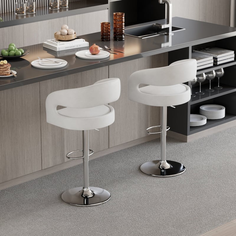 VECELO Set of 4 Swivel Bar Stools Rounded Mid-Back Barstools with Adjustable Height 360° Rotation 16" Base with Footrest