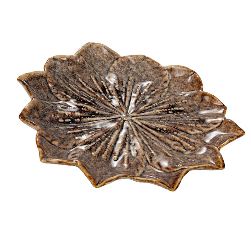 Stoneware Flower Plate with Glaze - Beige