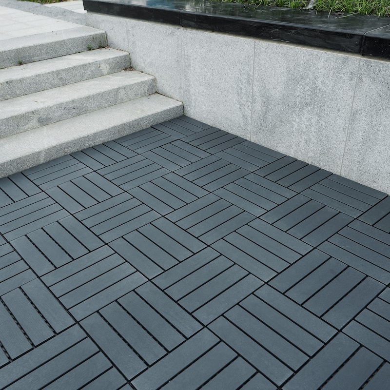 Plastic Interlocking Deck Tiles 44 Pack Patio Deck Tiles 12"x12" Square Waterproof - Grey