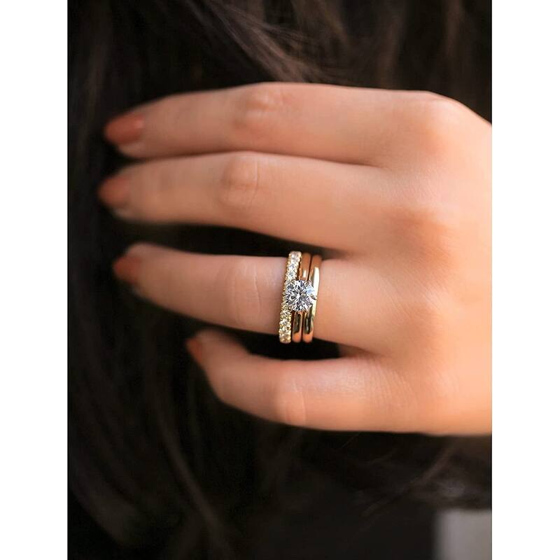 Kobelli 1 Carat Lab Grown Diamond Certified 14k Solid Gold Round Solitaire 6-Prong Tower Taper Tokyo 2pc Bridal Set (FG/SI)