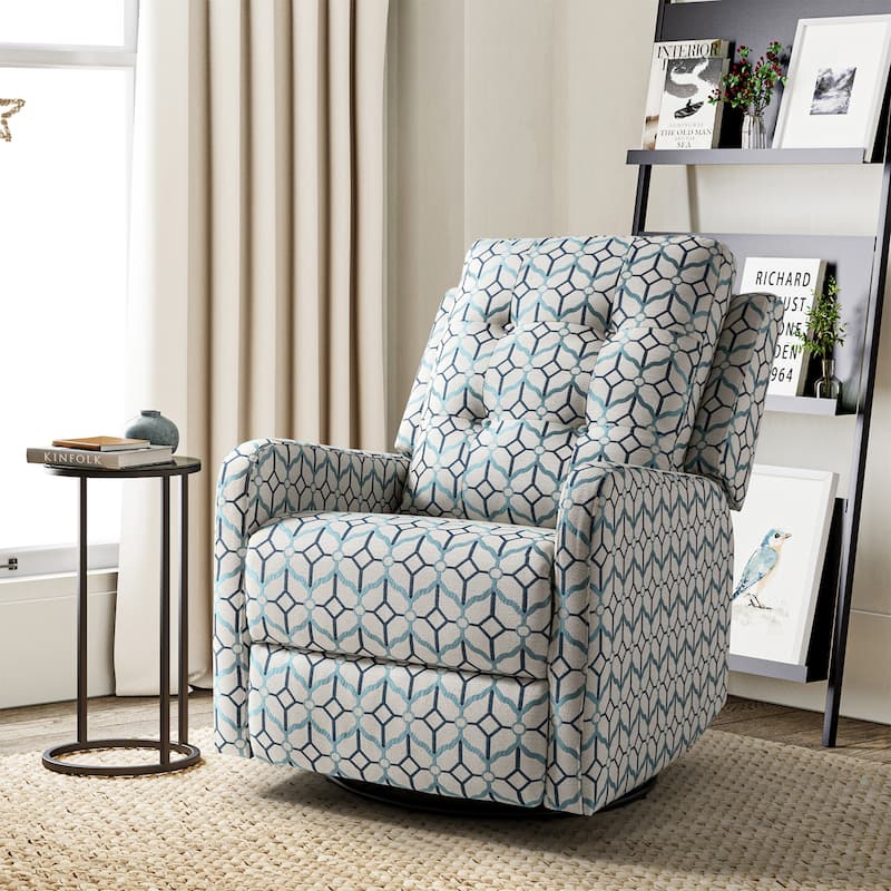 Arlette Contemporary Floral Manual Swivel Recliner with Tufted Back