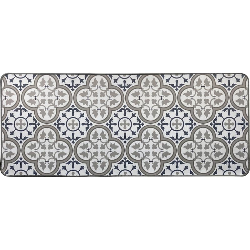 Paco Printed Kitchen Floor Mats - Tile Design - Runner Mat 47"L x 20"W - Blue Gray