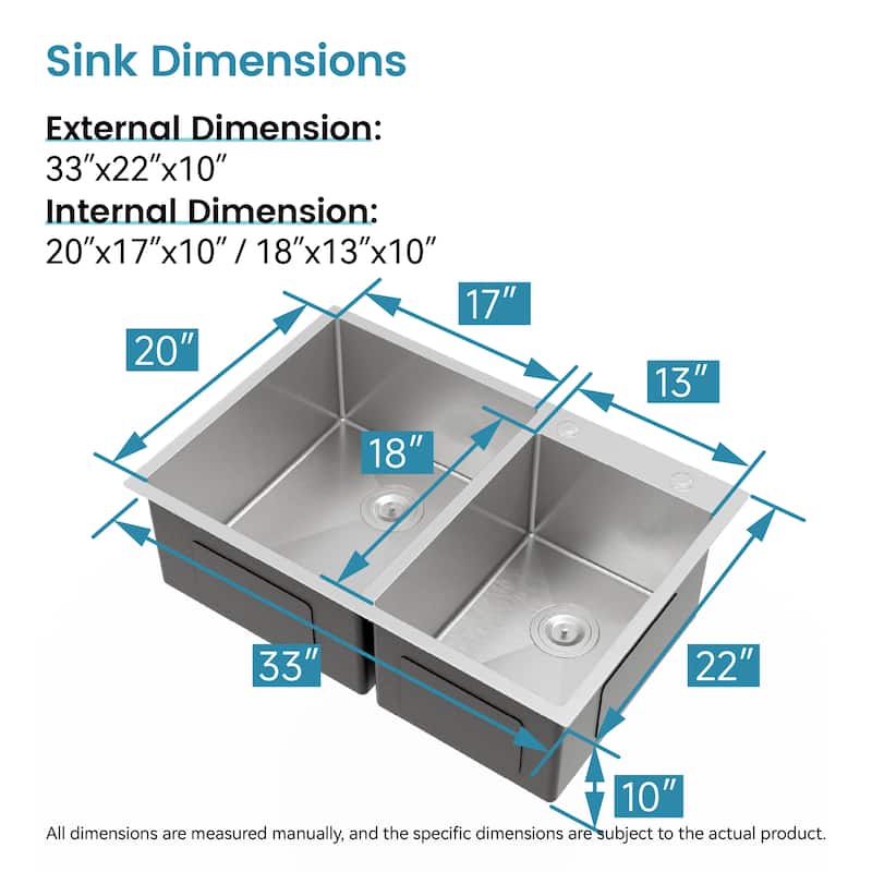 Embedded Double Bowl Kitchen Sink, Undermount Handmade Sink in Brushed (Sink only)