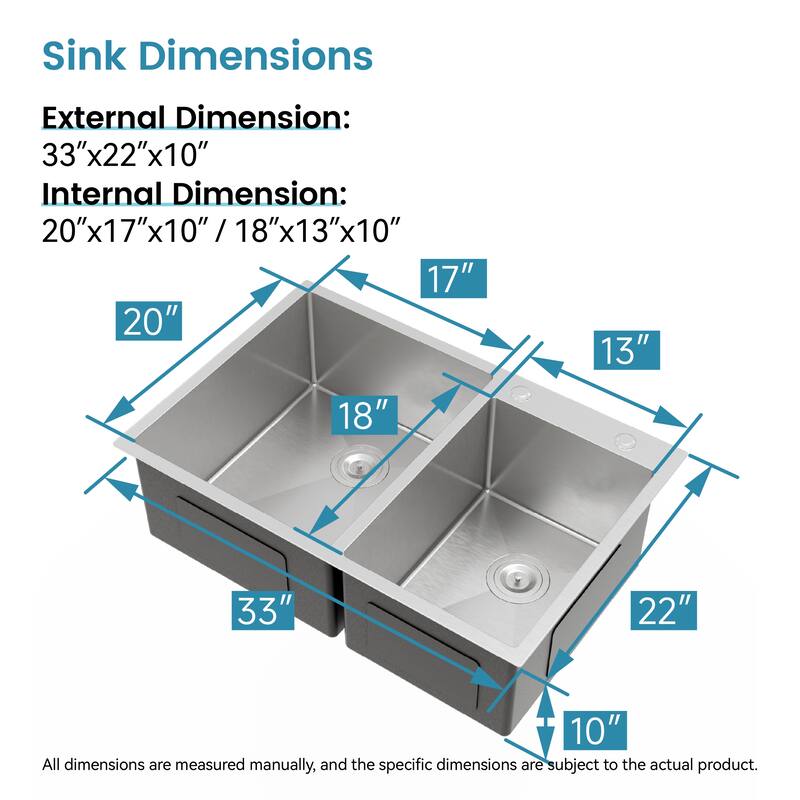 Embedded Double Bowl Kitchen Sink