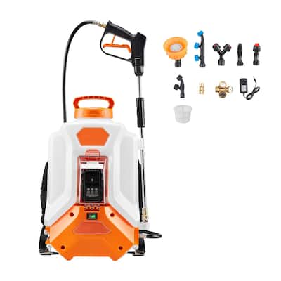 White and Orange 16L Battery-Powered Backpack Sprayer with Adjustable 0-90 PSI and Ergonomic Design