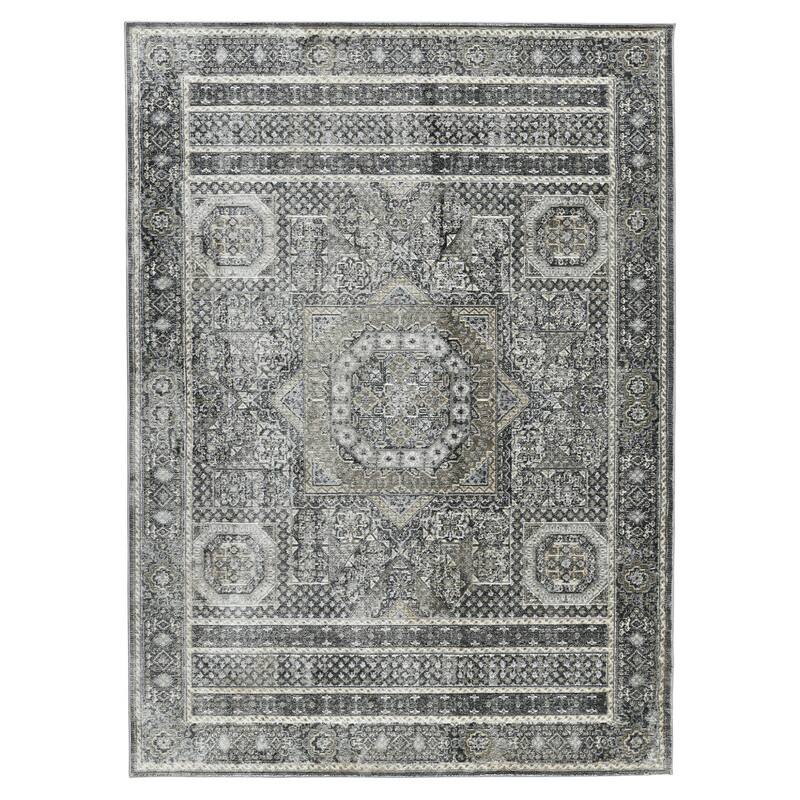 HomeRoots Medallion Transitional Rectangle Area Rug - 39.00 in. x 24.00 in. x 0.30 in.