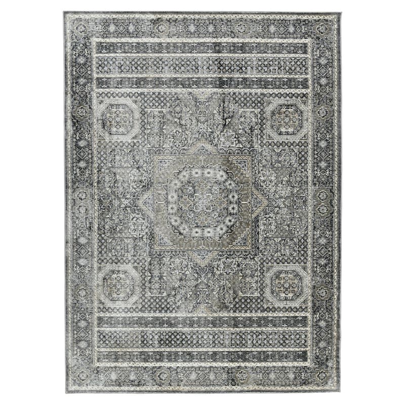 HomeRoots Medallion Transitional Runner Area Rug - 94.00 in. x 30.00 in. x 0.30 in.