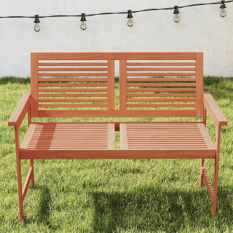 Natural Solid Wood Outdoor Bench with Ergonomic Backrest and Spacious Seat - 24" L x 46" W x 33" H