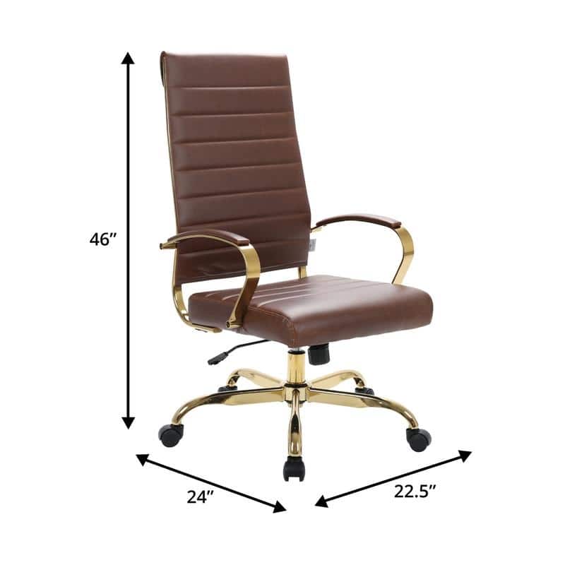 LeisureMod Benmar High-Back Leather Office Chair With Gold Frame - Red - 24.5"Dx22.5"Wx46"H