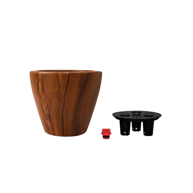 DTY Signature 2-Pack 10 in.Dark Wood Plastic Self-watering Planter Pot