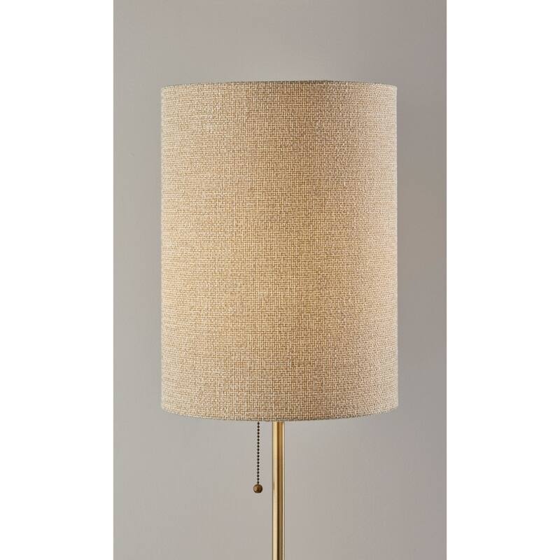 Black and Gold Marble Metal Base Table Lamp with Beige Fabric Drum Shade and Pull Chain - 10” x 10” x 28” (D x W x H)