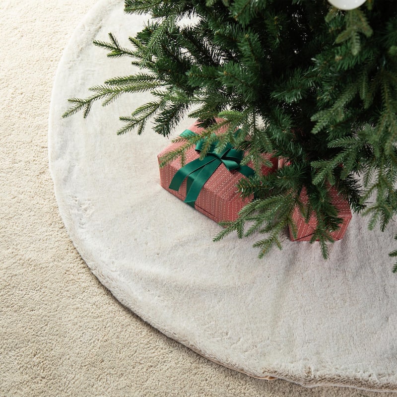Glitzhome 48"D or 60"D Soft Fake Rabbit Fur Christmas Tree Skirt