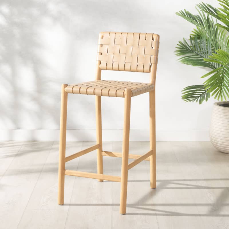 SAFAVIEH Couture Jeremiah Woven Leather 26-inch Counter Stool - 16"W x 19"D x 36"H - Tan/Natural
