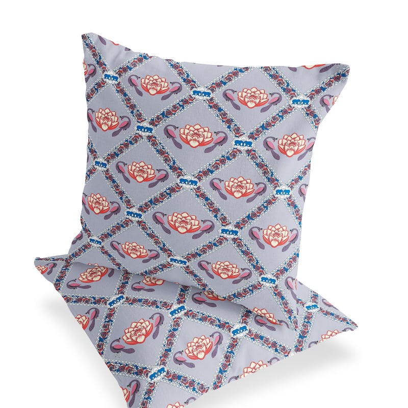 HomeRoots Set of Two 16" X 16" Blue and Gray Peacock Blown Seam Floral Indoor Outdoor Throw Pillow - 16.00' X '16.00' X '5.00