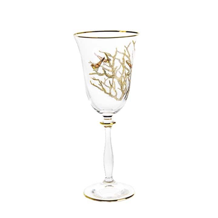 Set of 4 Gold Design Glasses - Water - Bird