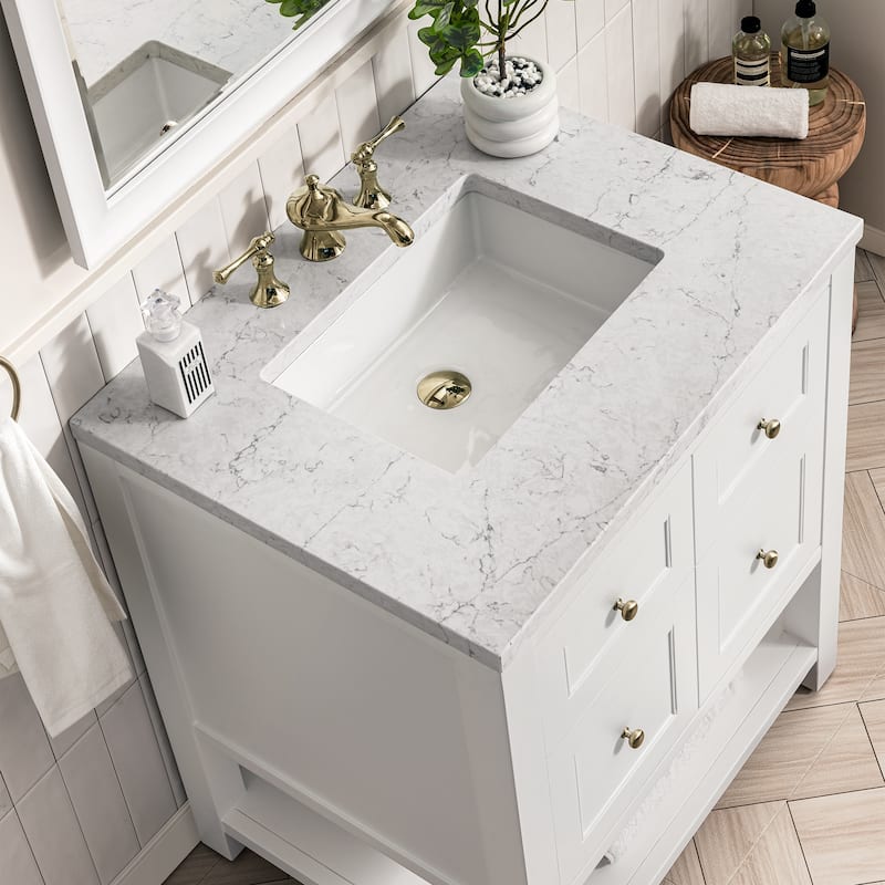 James Martin Vanities Breckenridge 30" Single Vanity, Bright White - Arctic Fall Solid Surface