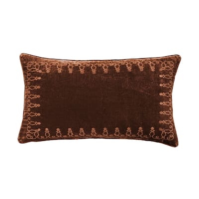 HiEnd Accents Stella Faux Silk Velvet Romantic Western Embroidered Decorative Throw Lumbar Pillow, 14"x24"