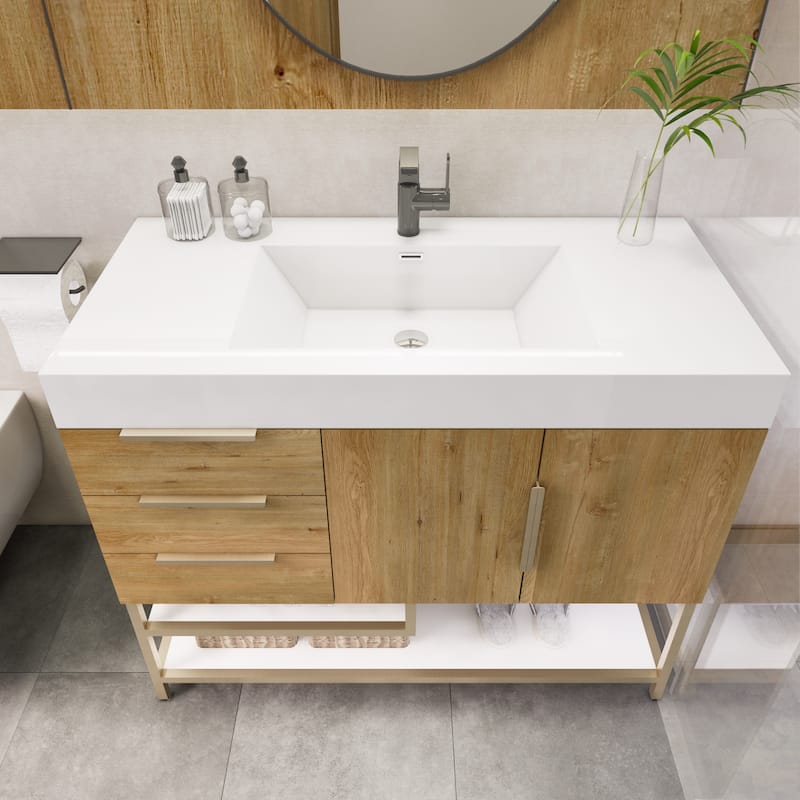 Noble 42" Free Standing Vanity (L Drawer) with Reinforced Acrylic Sink - 42" Width