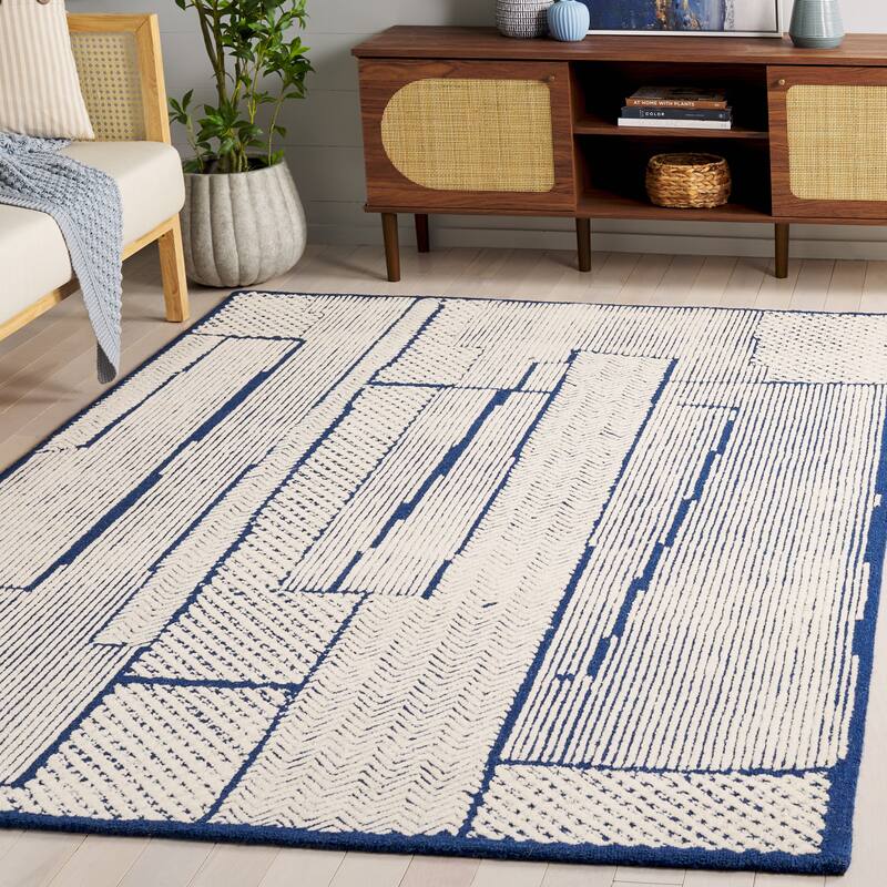 SAFAVIEH Handmade Abstract Sveina Contemporary Wool Rug - 8' x 10' - Ivory/Navy