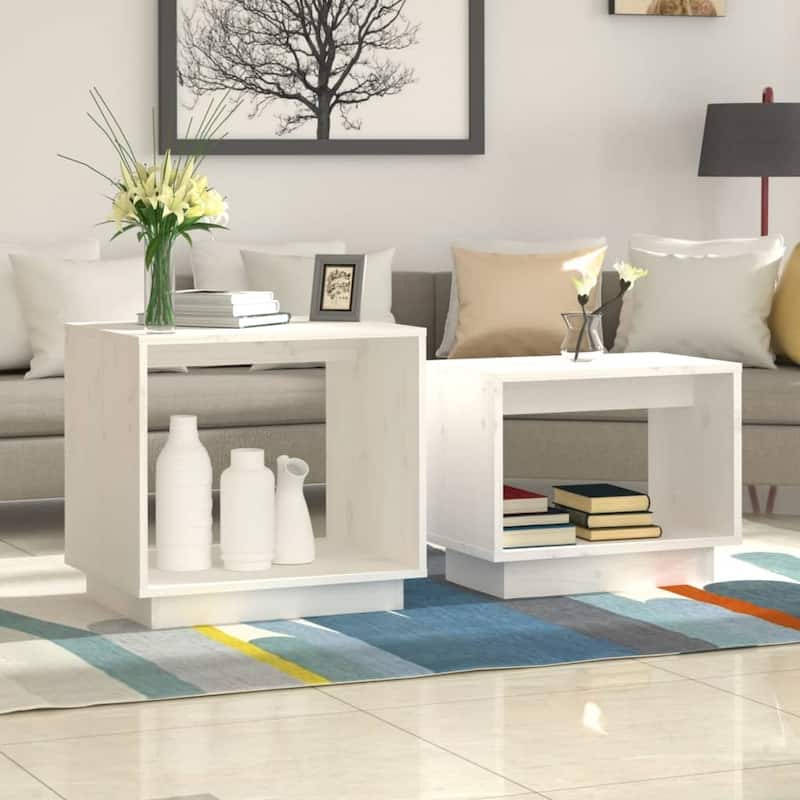 vidaXL Coffee Tables 2 pcs Nesting Table End Table Nightstand Solid Wood Pine - 19.7" x 15.7" x 18.5" - White