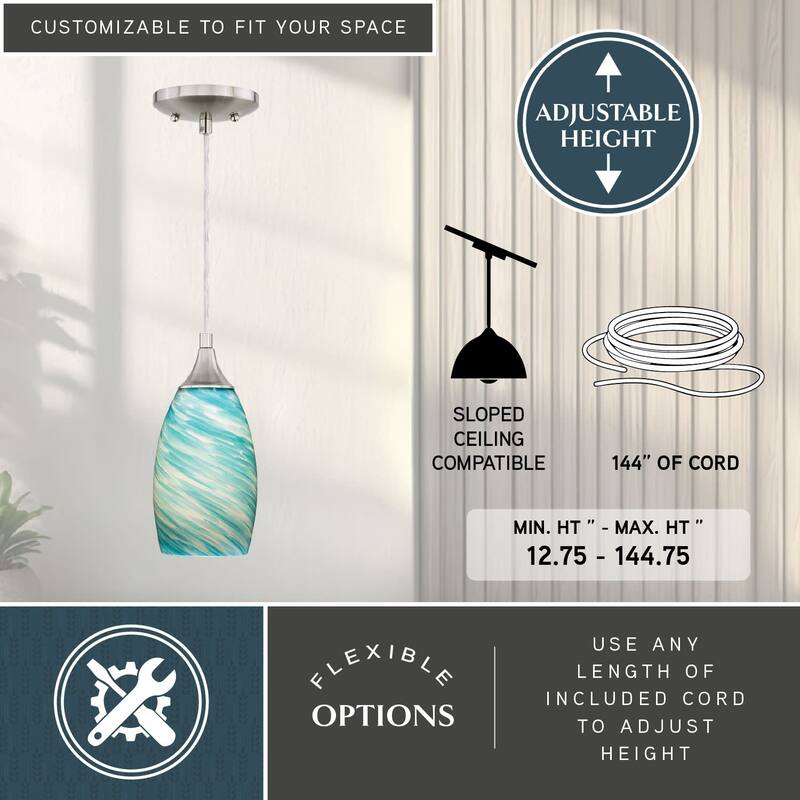 Vaxcel Lighting Milano 1 Light Mini Pendant with Multi-Colored Glass