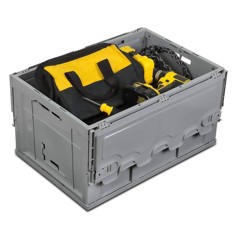 Mount-It! Collapsible Plastic Storage Crate Collapsible Utility Distribution Container with Attached Lid - MI-908