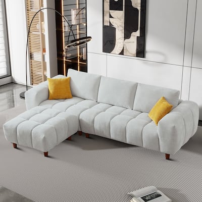 Modern Polyester Upholstered Reversible L-Shaped 3-Seater Sectional Sofa