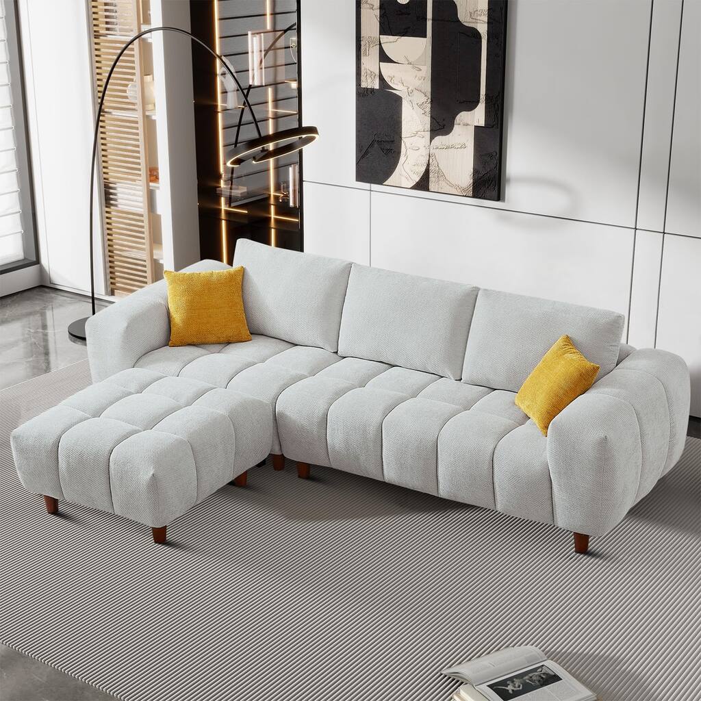 Modern Polyester Upholstered Reversible L-Shaped 3-Seater Sectional Sofa
