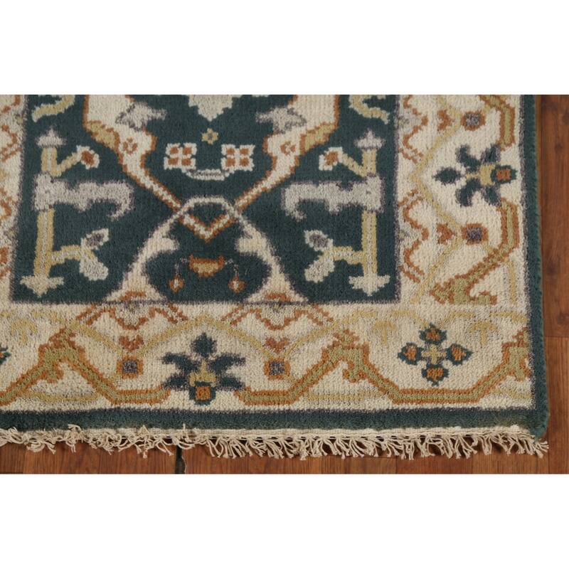 Handamde Green Oushak Oriental Runner Rug Hand-Knotted Wool Carpet - 2'7"x 9'8"