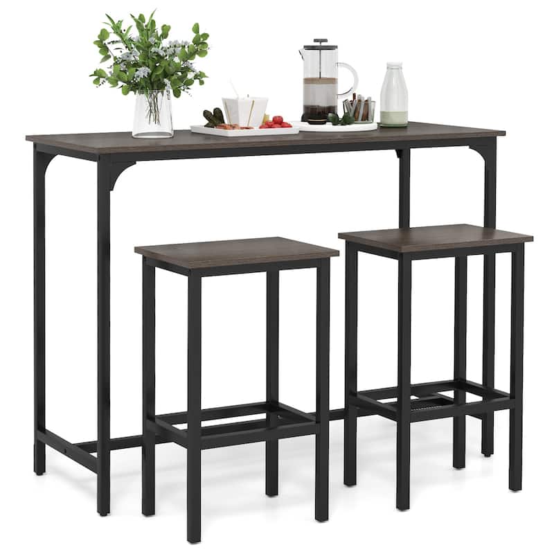 Space-Saving 3-Piece Counter Height Dining Table with 2 Stools for Home Bar or Breakfast Nooks